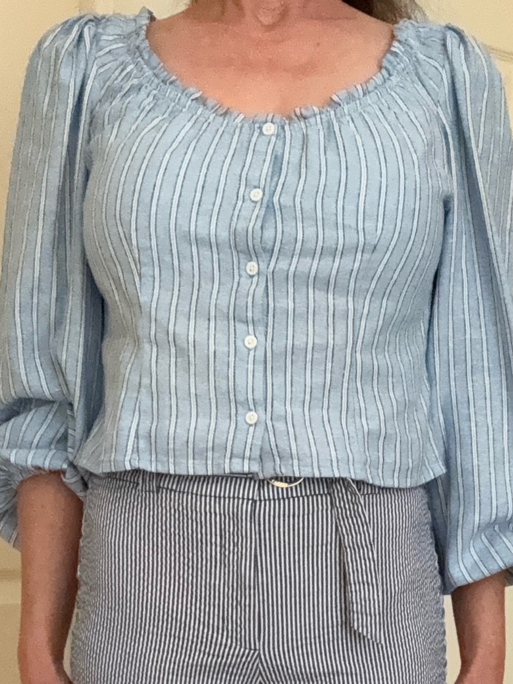 Cropped Light Blue Striped Blouses- Casual Summer Staple